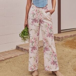 Vici Pink Floral Wide Leg Jeans